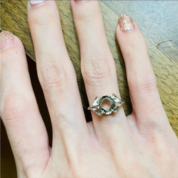 Vintage Designer Espo Light Gray Art Glass Sterling Silver Ring - Size 5 - Picture 3 of 4